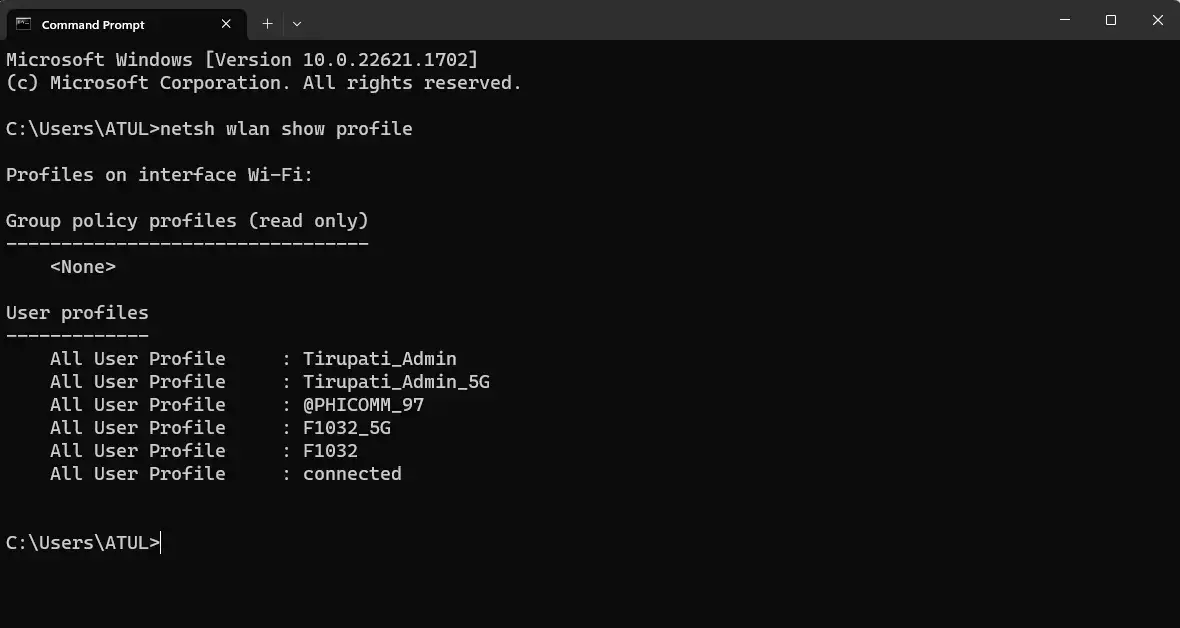 Find Saved Wi-Fi Password using Command Prompt 